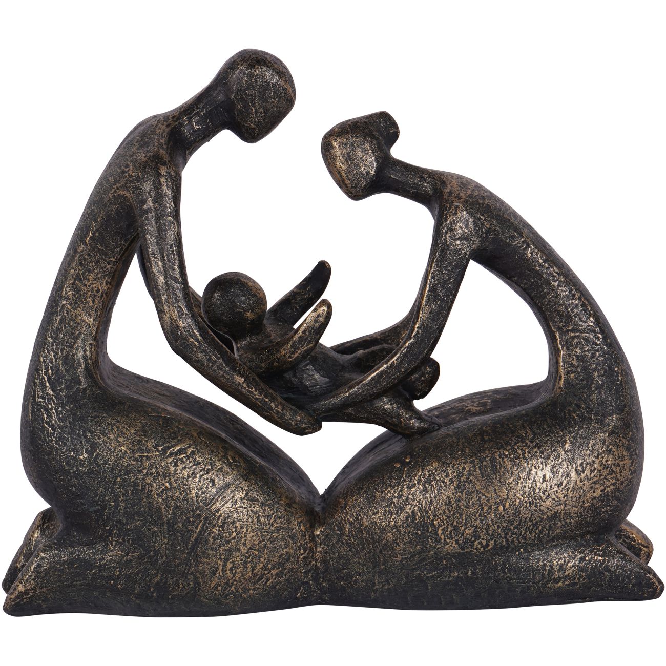 Antique Bronze Caring Family of 3 Sculpture